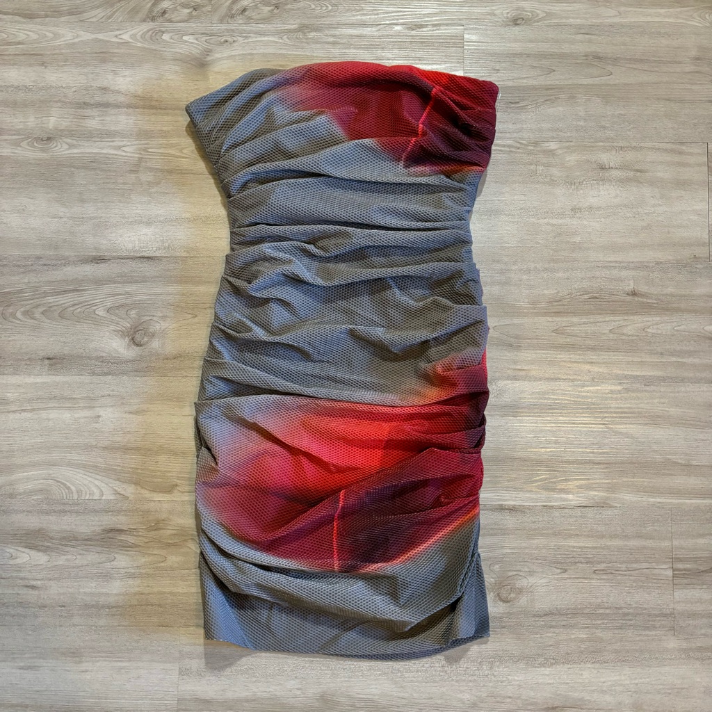 Nicole Miller Strapless Ruched Ombre Mesh Sz 10 Dress Nwt Dark Romantic Modern